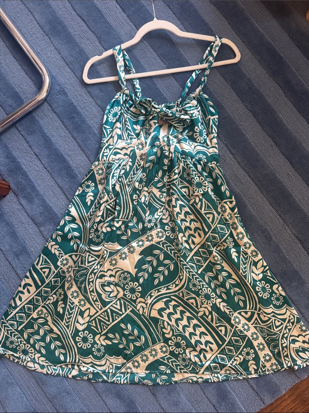 Teal and White Printed Occassion Dress